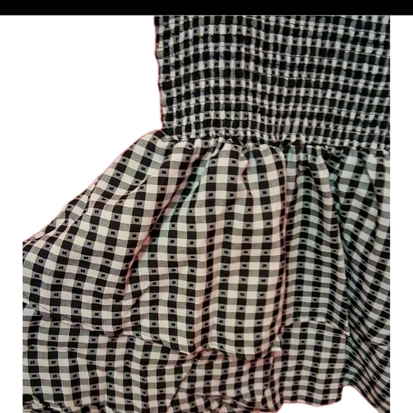 Black & White Gingham Smocked Mini Dress – Tiered Ruffle Skirt - BRAND NEW - Picture 6 of 9
